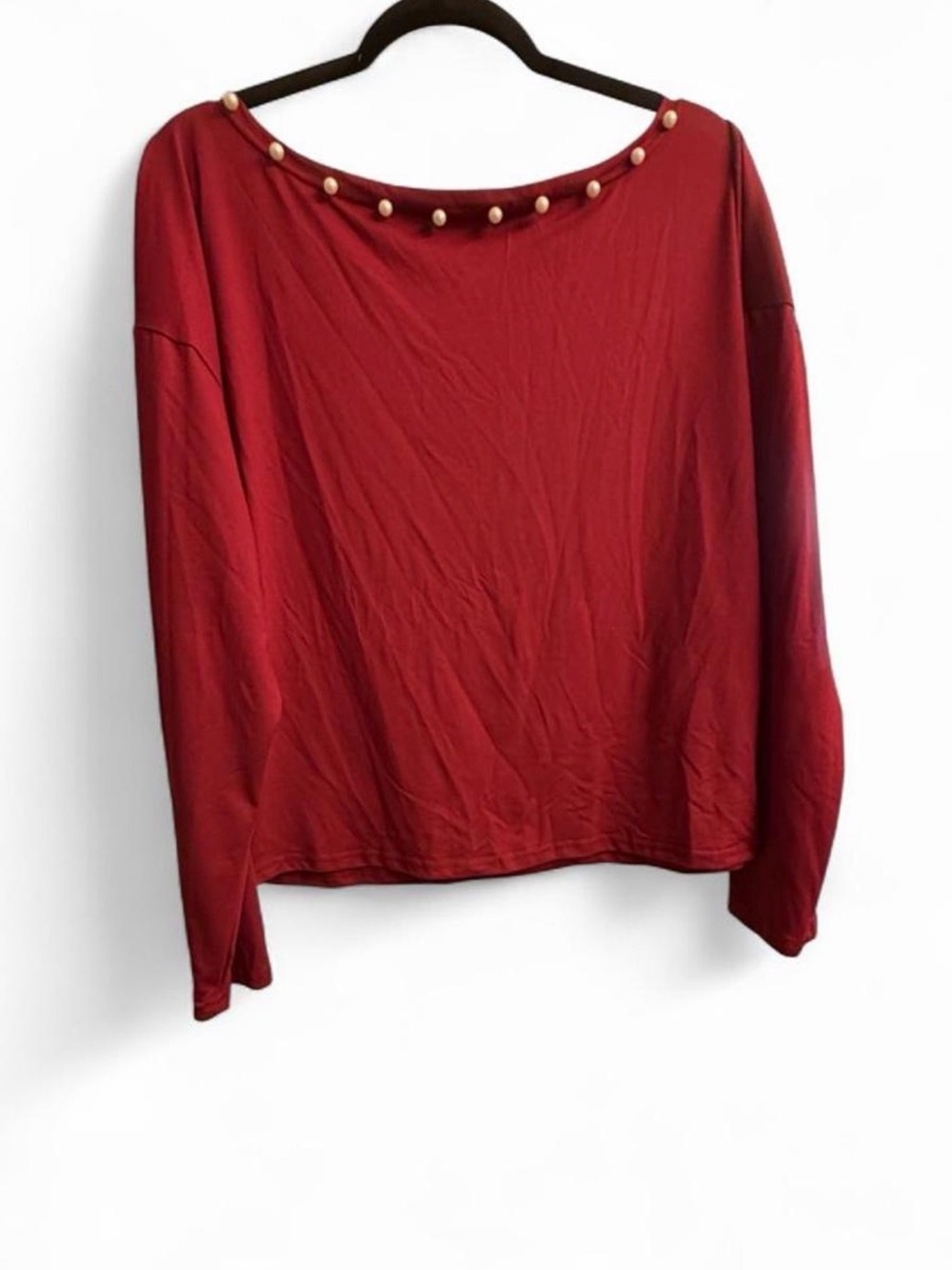 Women’s Red Boatneck Top with Pearl Trim -Set with Pants